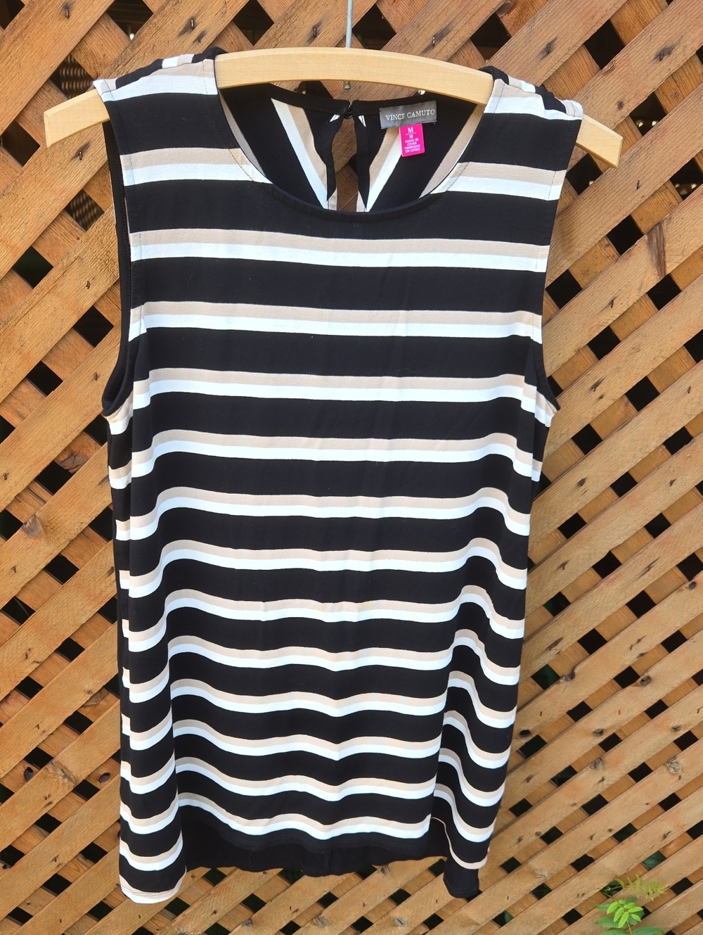 Vince Camuto Black and White Striped Sleeveless Shell